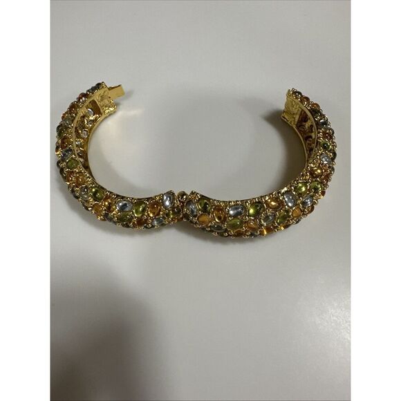 Oval Faceted Rhinestone Bracelet Amber‎ Blue Green In Color - Picture 4 of 4